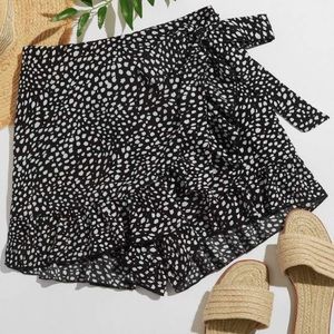 Black & White Ruffle Hem Wrap Skort
